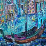 Paintings of boats in a cannal in Venice
