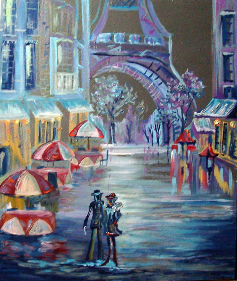 A painting of Paris Cafes by Julia Sotnykova