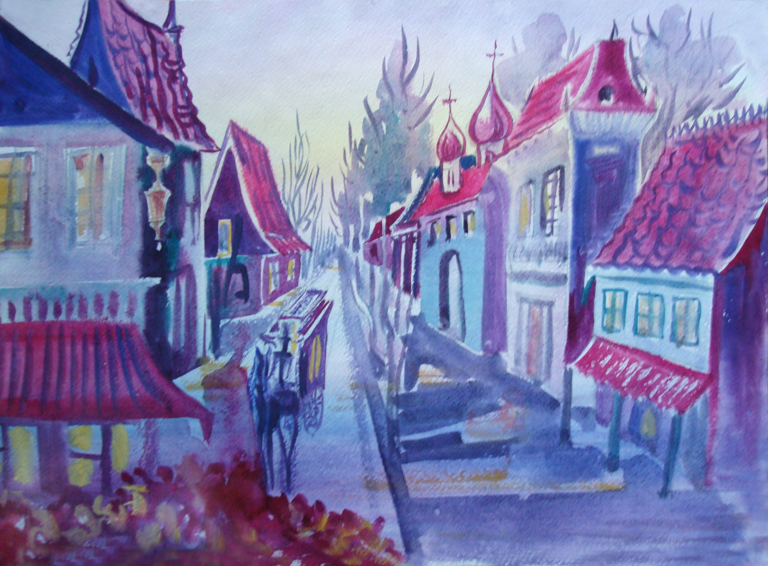 A painting of a Russian Village by Julia Sotnykova